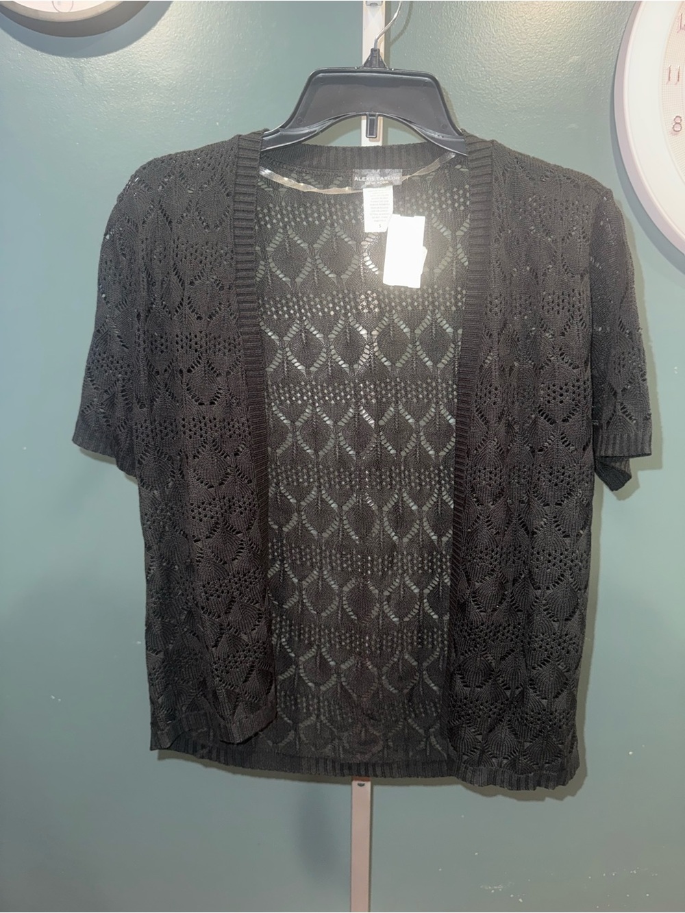 Black Openwork Short-Sleeve Cardigan - Stylish Layering Piece